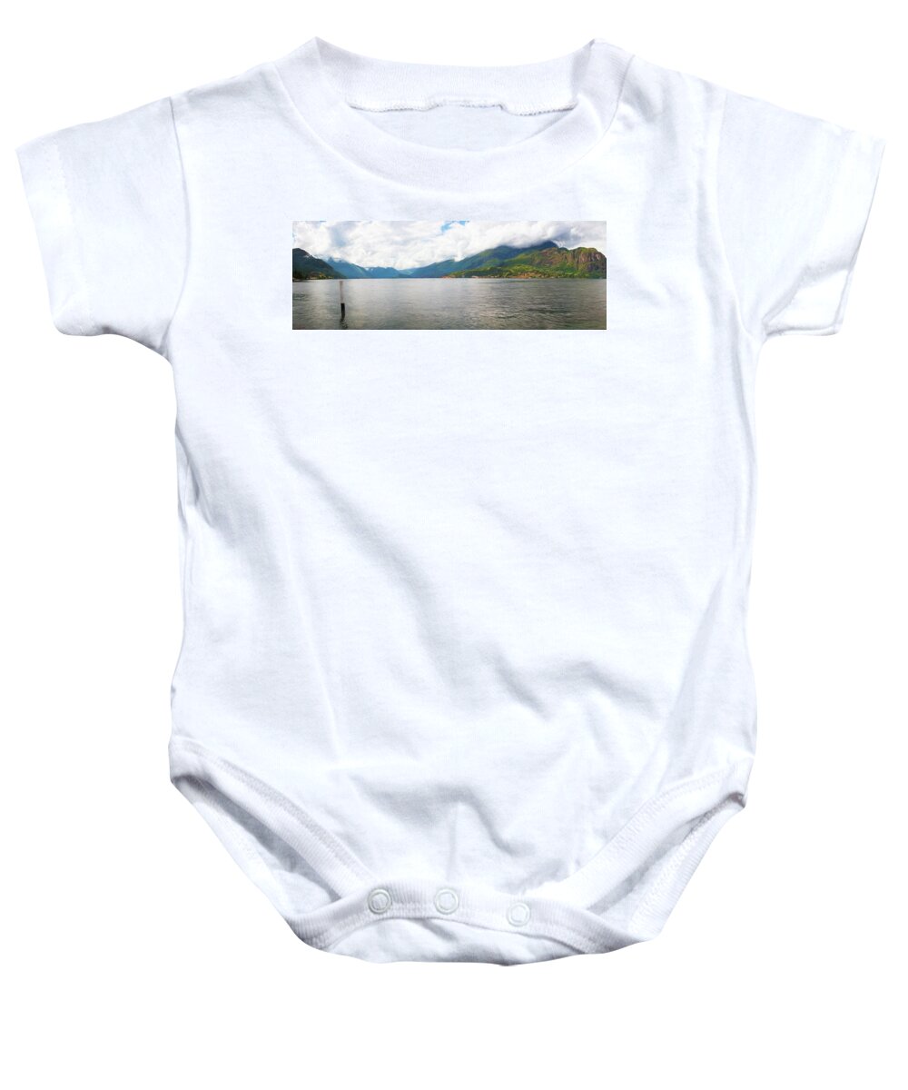 Joan Carroll Baby Onesie featuring the photograph Lake Como View at Bellagio Italy Painterly by Joan Carroll