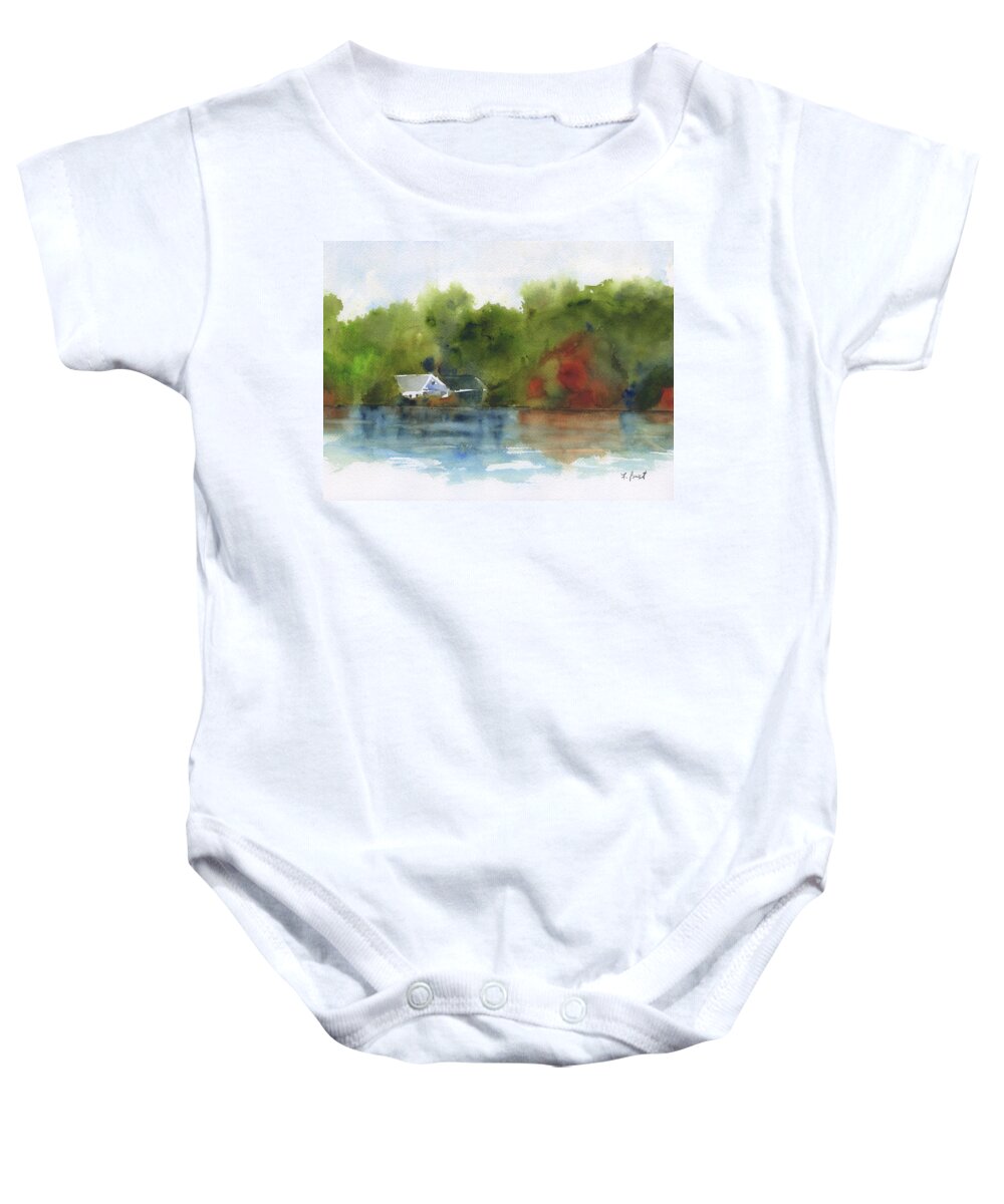 Lake House Baby Onesie featuring the painting Lake House Sun City by Frank Bright