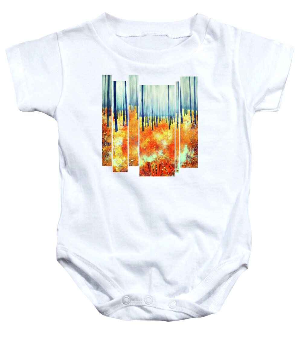 Abstract Color Autumn Trees Forest Textures Landscape Baby Onesie featuring the digital art Late Autumn by Katherine Smit