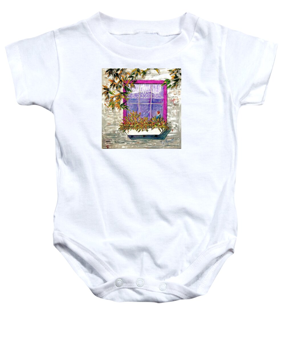 Lavender Baby Onesie featuring the painting Lavender Window Box by Kenlynn Schroeder