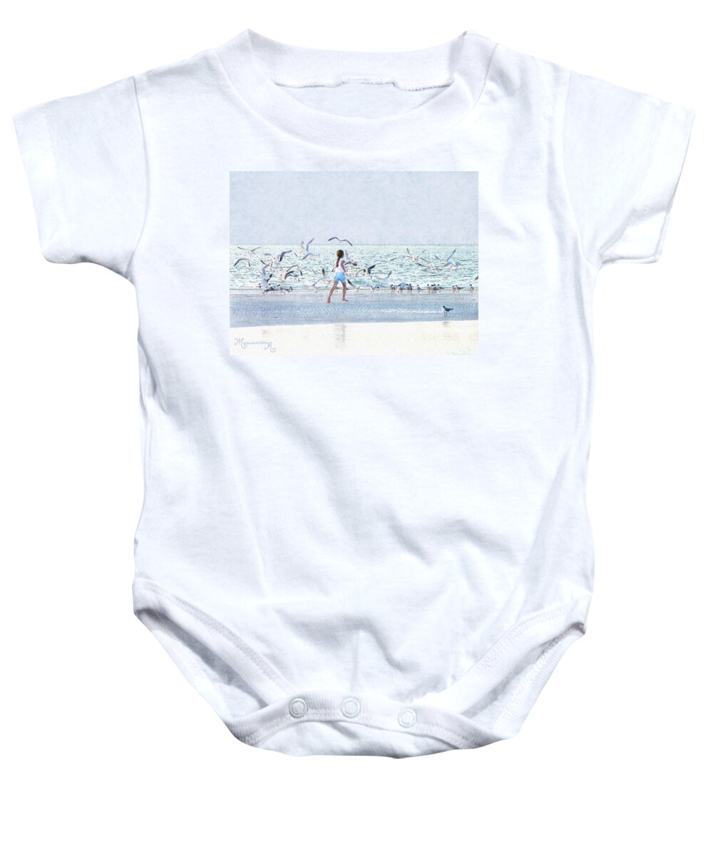 Beach Baby Onesie featuring the photograph Learning to Fly by Mariarosa Rockefeller