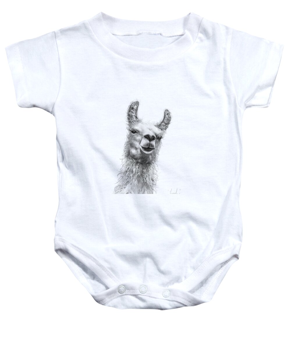 Llama Art Baby Onesie featuring the drawing Leigh by Kristin Llamas