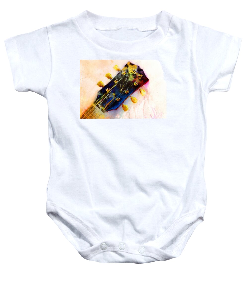 Guitar Art Baby Onesie featuring the painting Les is More by Andrew King