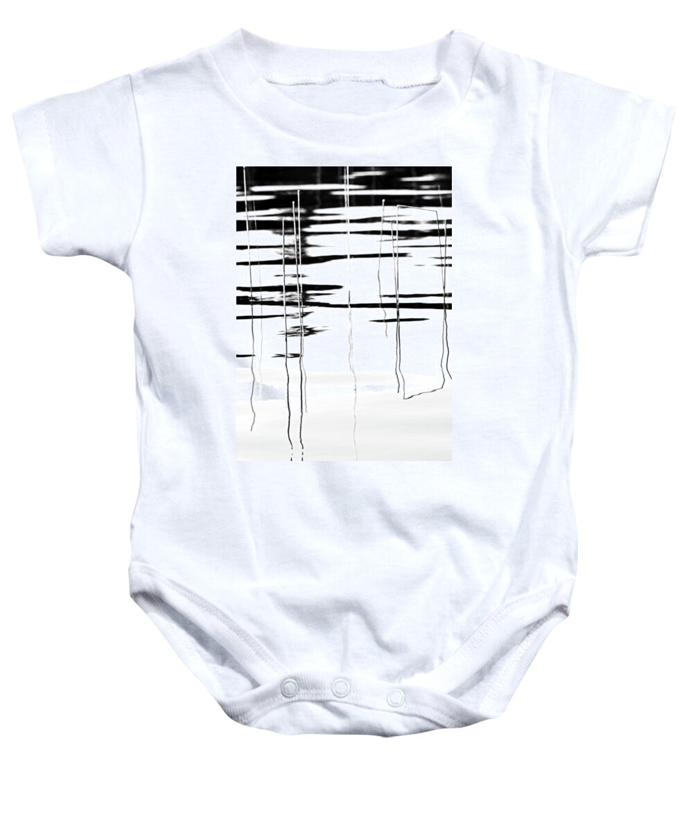 Black And White Baby Onesie featuring the photograph Light And Shadow Reeds Abstract by Debbie Oppermann