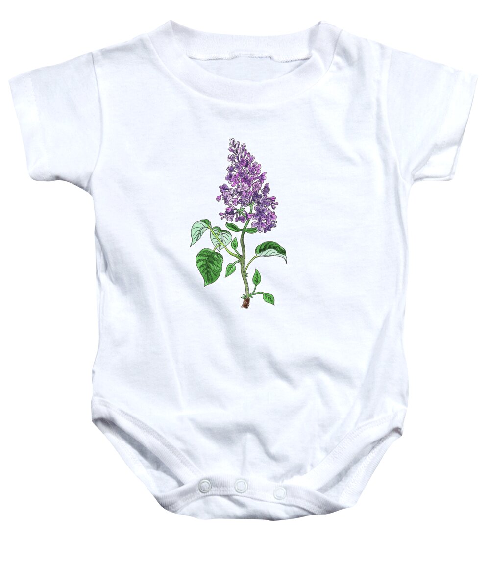 Lilac Baby Onesie featuring the painting Lilac Flower Watercolor by Irina Sztukowski