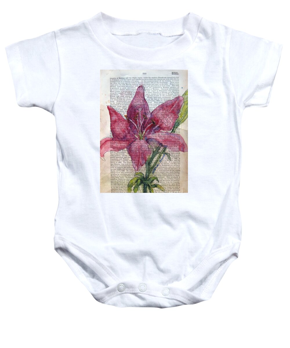 Pink Lily Baby Onesie featuring the painting Lily Dressed in Pink by Maria Hunt