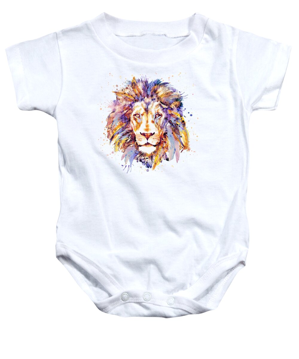 Marian Voicu Baby Onesie featuring the painting Lion Head by Marian Voicu