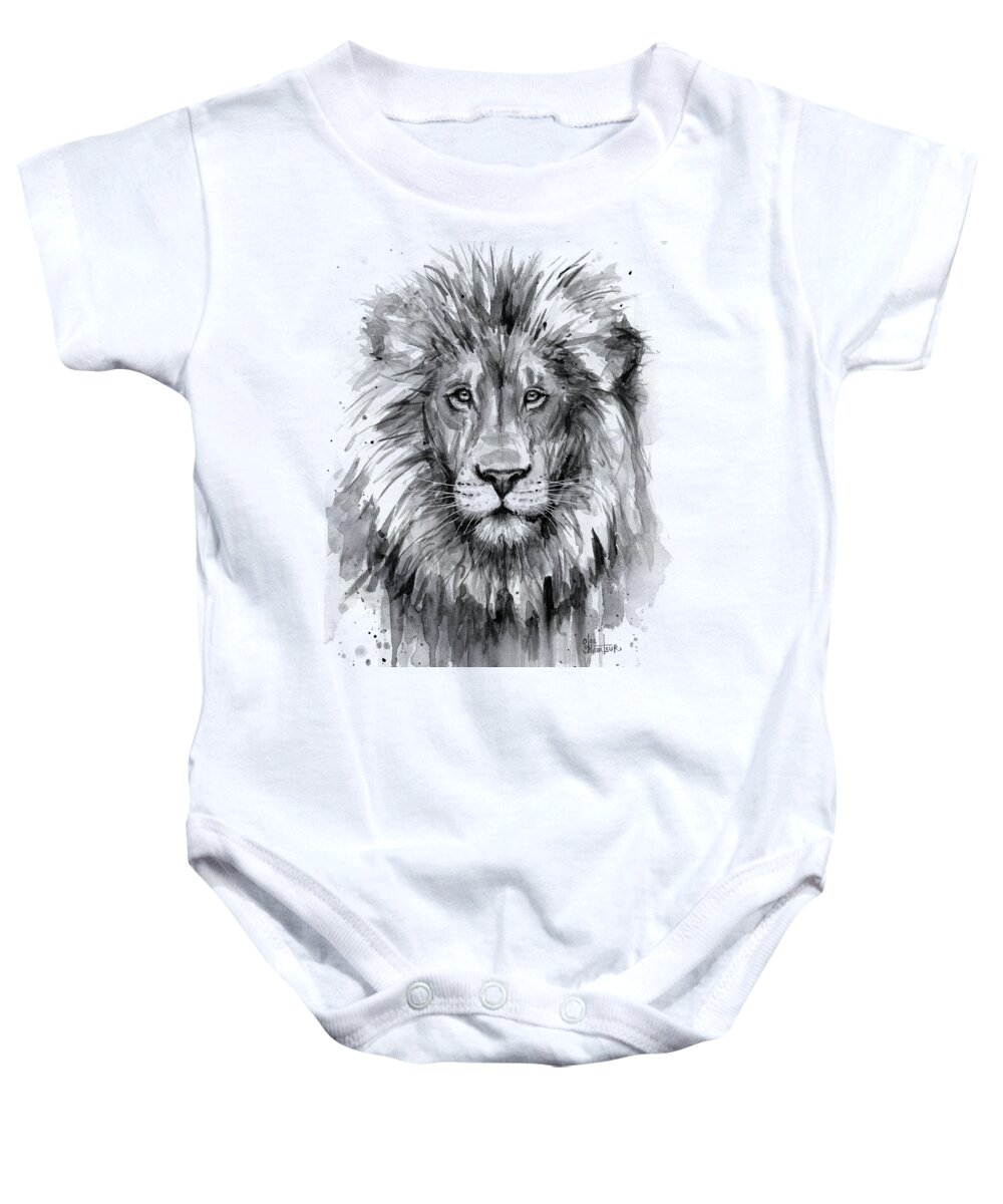 Lion Baby Onesie featuring the painting Lion Watercolor by Olga Shvartsur