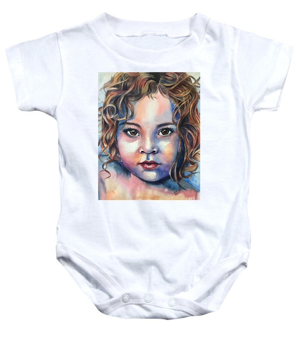 Child Baby Onesie featuring the painting Little Cherub by Michal Madison