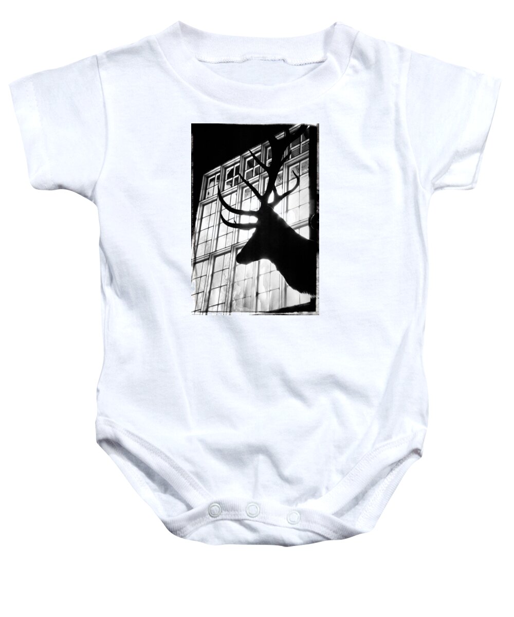 Black And White Baby Onesie featuring the photograph Lodge Patriarch by Mick Anderson