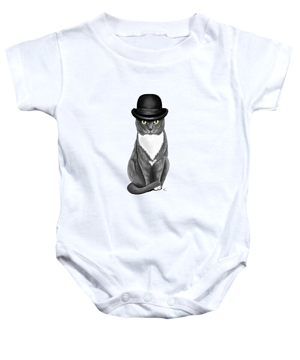Cat Baby Onesie featuring the digital art Lola with the Bowler by Norman Klein