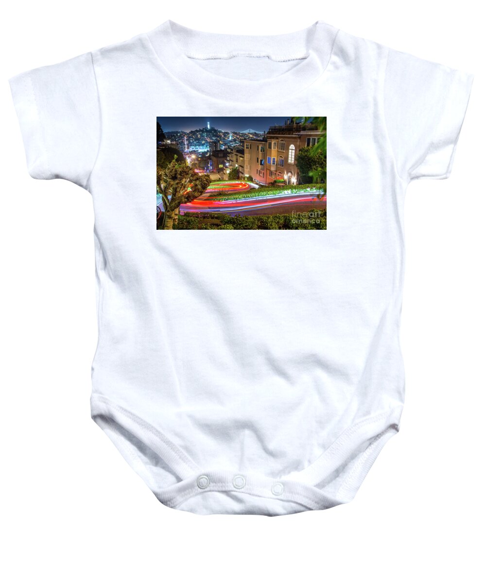 Lombard Street Baby Onesie featuring the photograph Lombard Street by Michael Tidwell