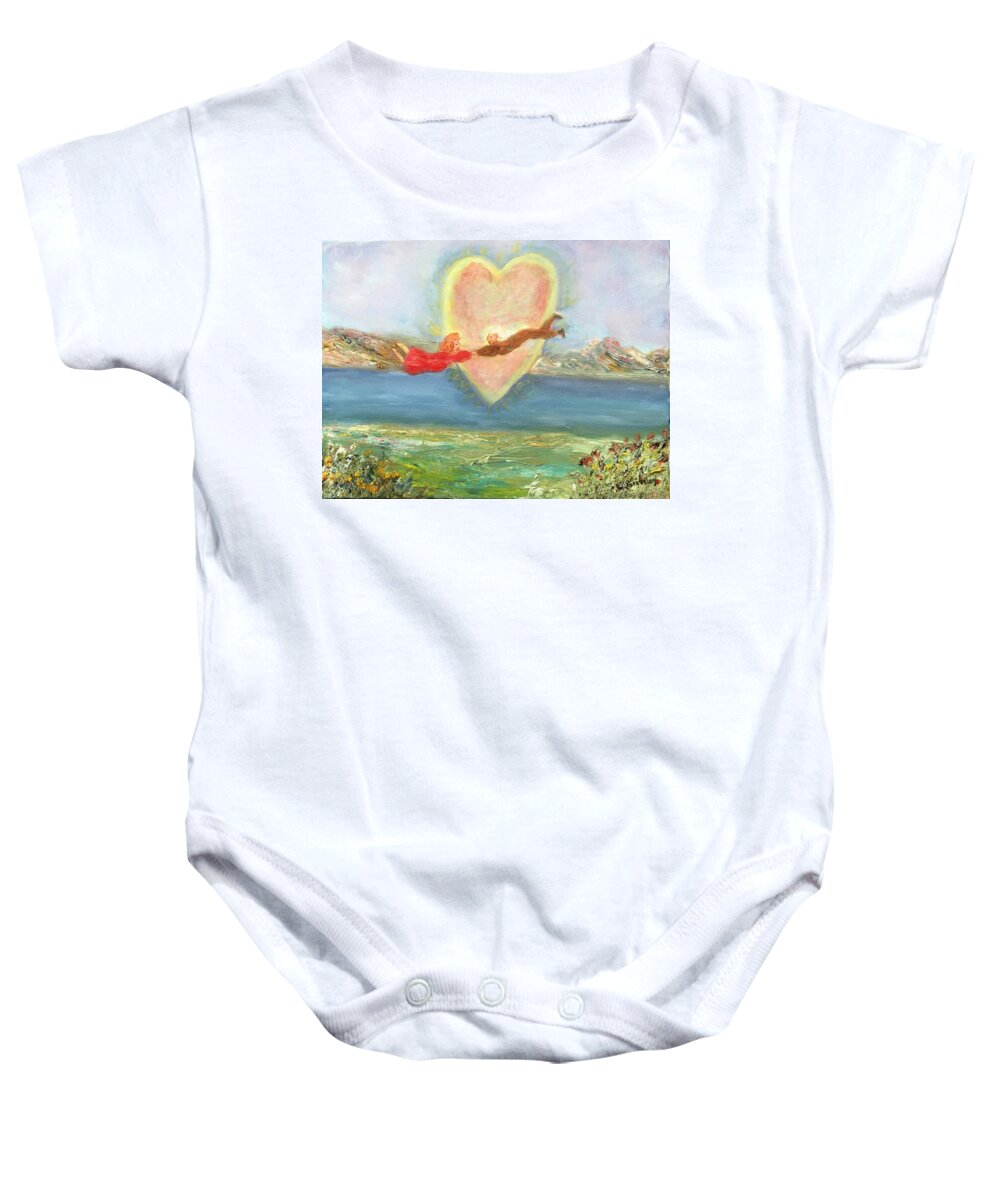 Couple Baby Onesie featuring the painting Love Across The Waters by Lessandra Grimley