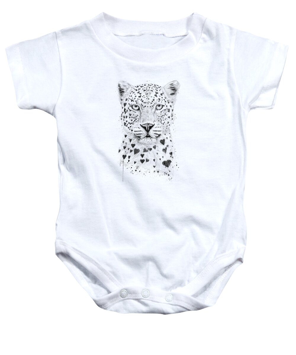 Leopard Baby Onesie featuring the drawing Lovely leopard by Balazs Solti