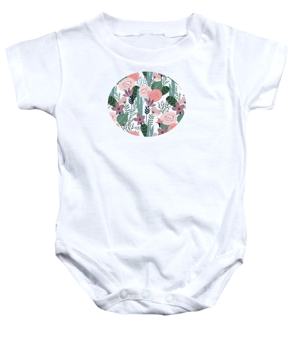 Pattern Baby Onesie featuring the painting Lovely Mid Century Rose Garden Flower Pattern by Little Bunny Sunshine