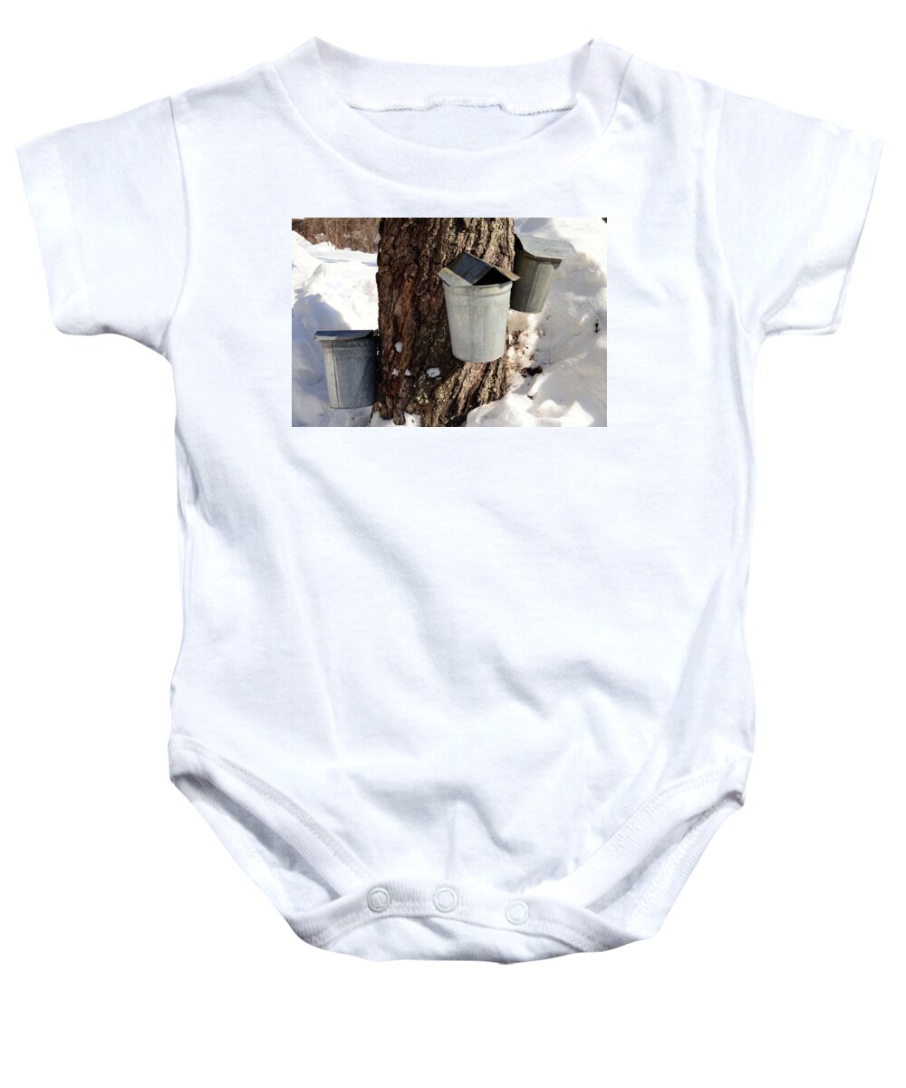 Mason Baby Onesie featuring the photograph Loving some Maple Syrup by James Kirkikis
