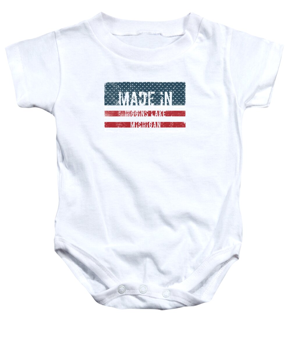 Higgins Lake Baby Onesie featuring the digital art Made in Higgins Lake, Michigan by Tinto Designs