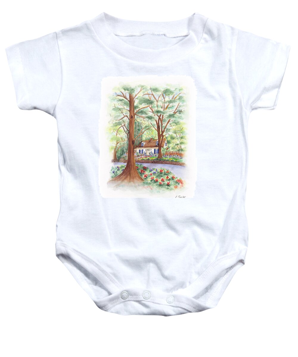 Cottage In Woods Baby Onesie featuring the painting Main Street Charmer by Lori Taylor