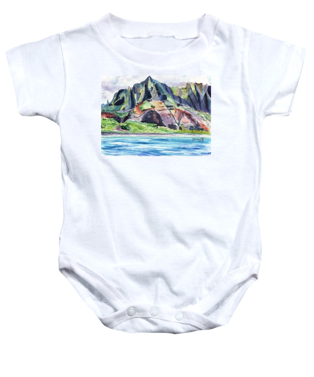 Kauai Baby Onesie featuring the painting Majestic Na Pali Coast by Marionette Taboniar