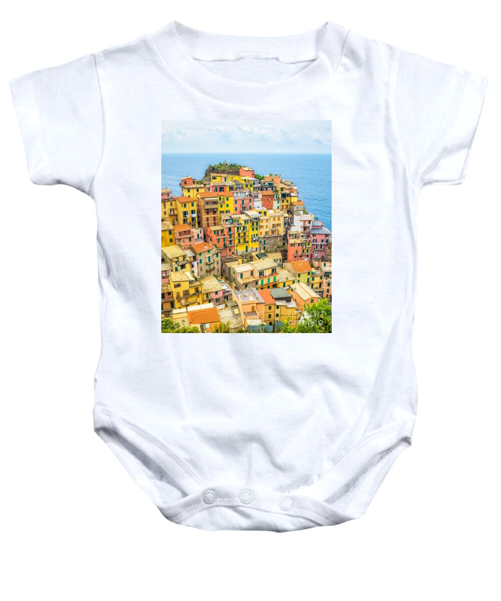 Cinque Baby Onesie featuring the photograph Manarola Cinque Terra City by Edward Fielding