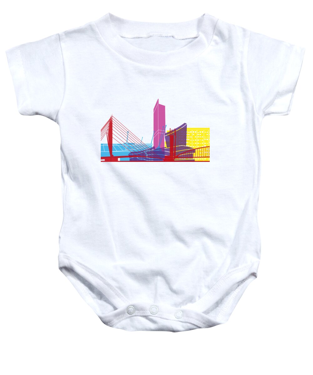 Manchester Baby Onesie featuring the painting Manchester skyline pop by Pablo Romero