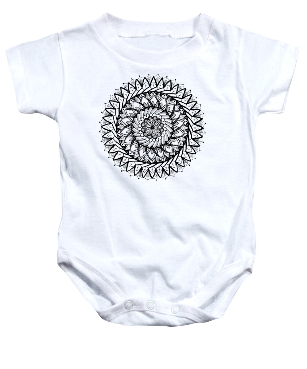 Mandala Baby Onesie featuring the drawing Mandala #14 by Eseret Art