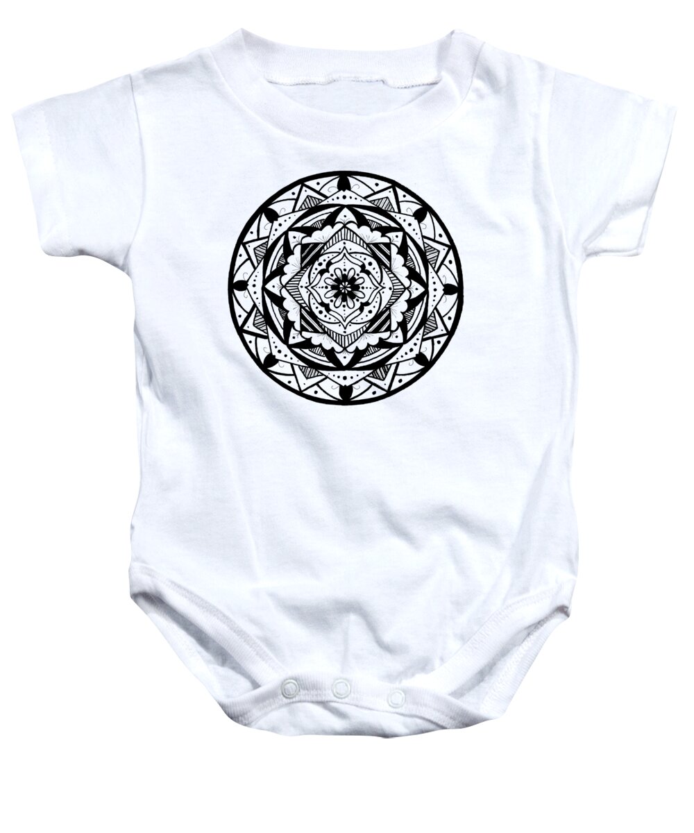 Mandala Baby Onesie featuring the drawing Mandala #3 - Lacy Layers by Eseret Art
