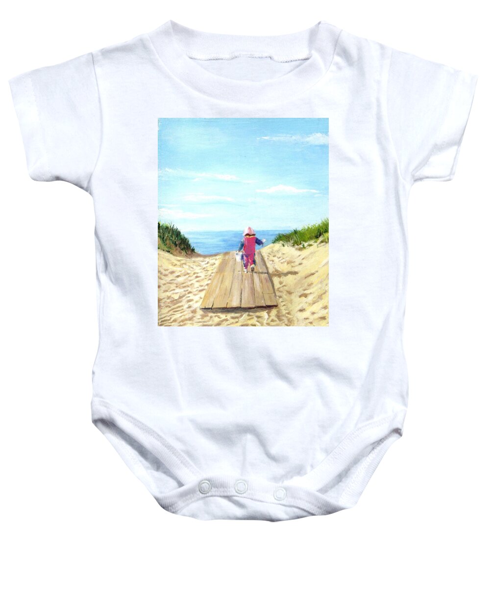 Beach Baby Onesie featuring the painting March to the Beach by Jack Skinner