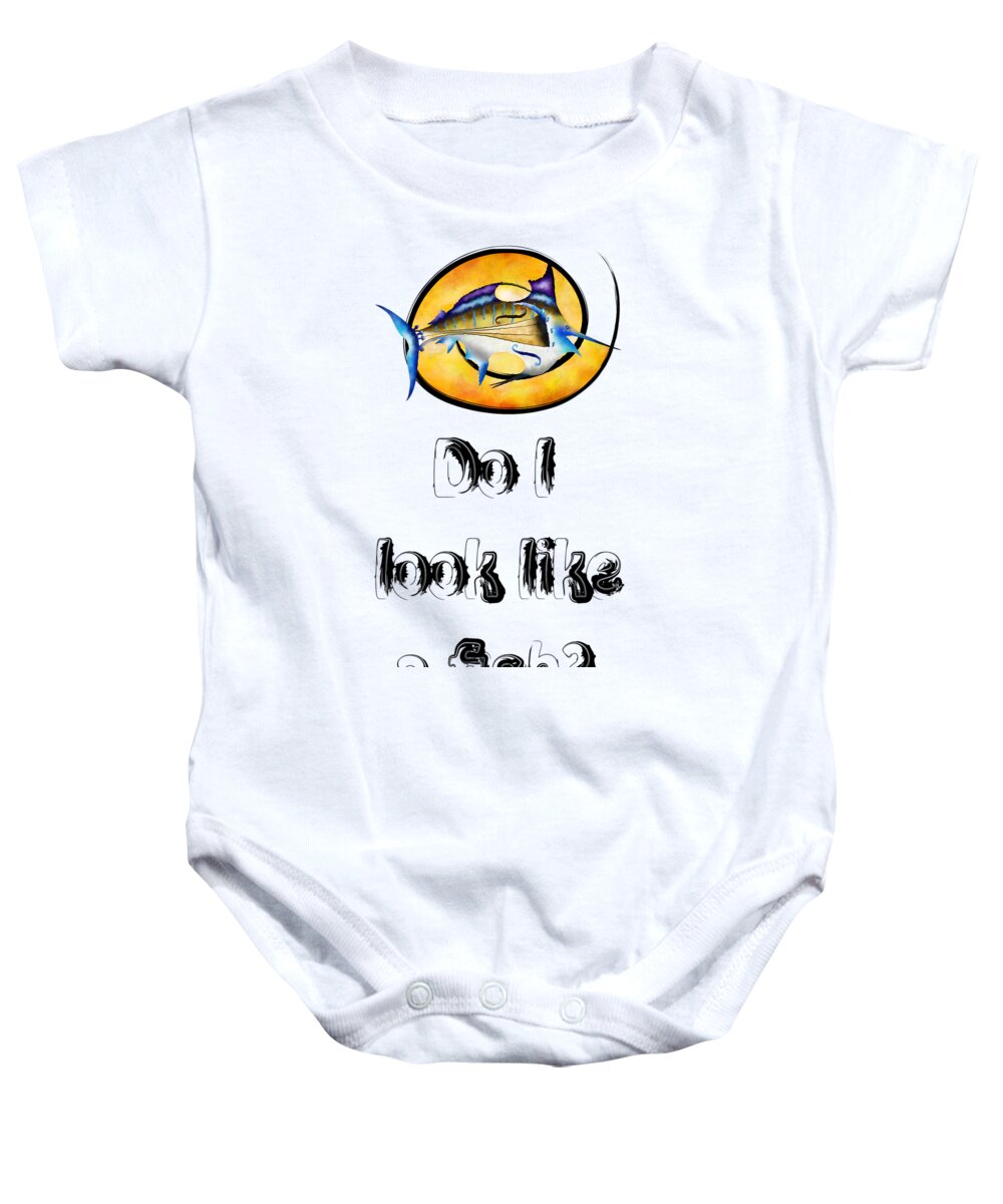 Fish Baby Onesie featuring the digital art Marlinissos V1 - violinfish with text by Cersatti