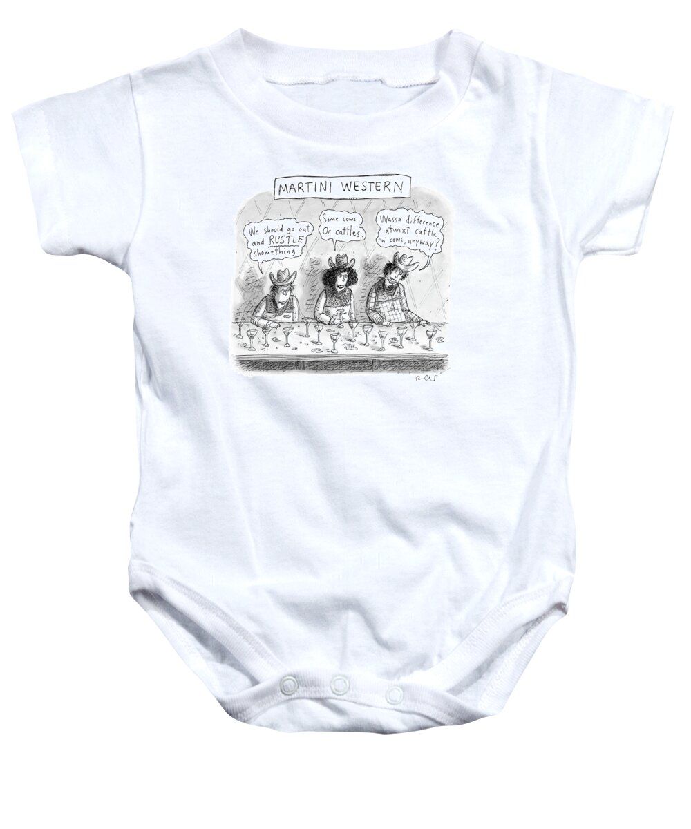 Martini Western Baby Onesie featuring the drawing Martini Western by Roz Chast