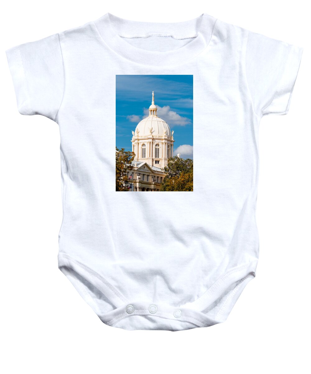 Downtown Baby Onesie featuring the photograph McLennan County Courthouse Dome By J. Reily Gordon - Waco Central Texas by Silvio Ligutti