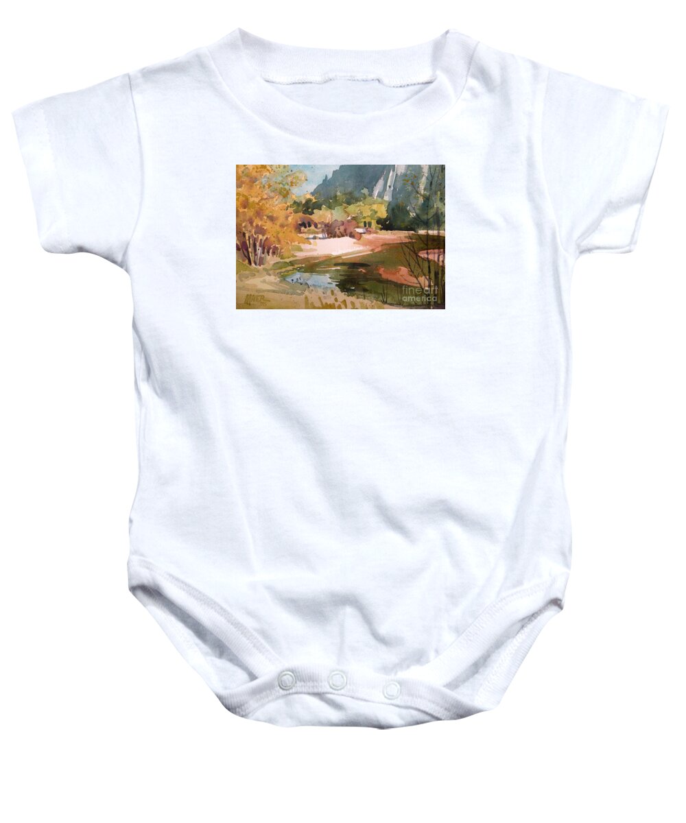 Ansel Adams Baby Onesie featuring the painting Merced River Encounter by Donald Maier