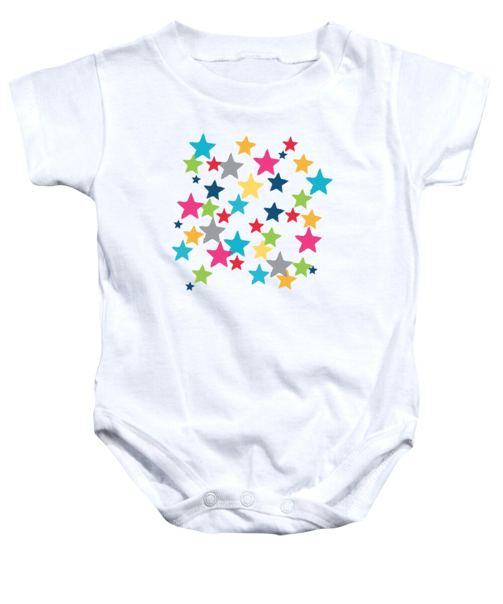 Stars Baby Onesie featuring the painting Messy Stars- Shirt by Linda Woods