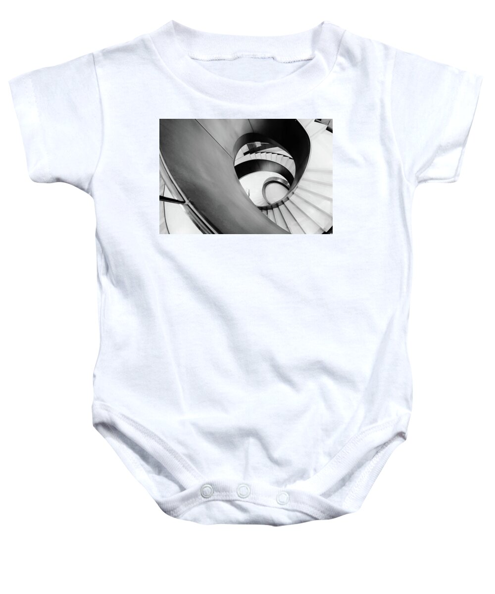 Spiral Staircase Baby Onesie featuring the photograph Metal Spiral Staircase London by John Williams