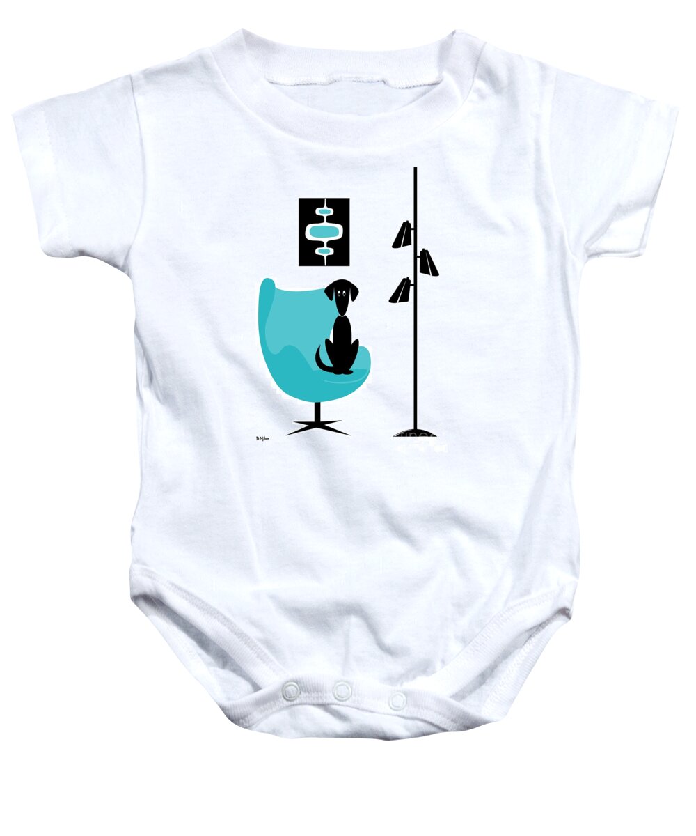 Dog Baby Onesie featuring the digital art Mini Mod Pods on White with Dog by Donna Mibus