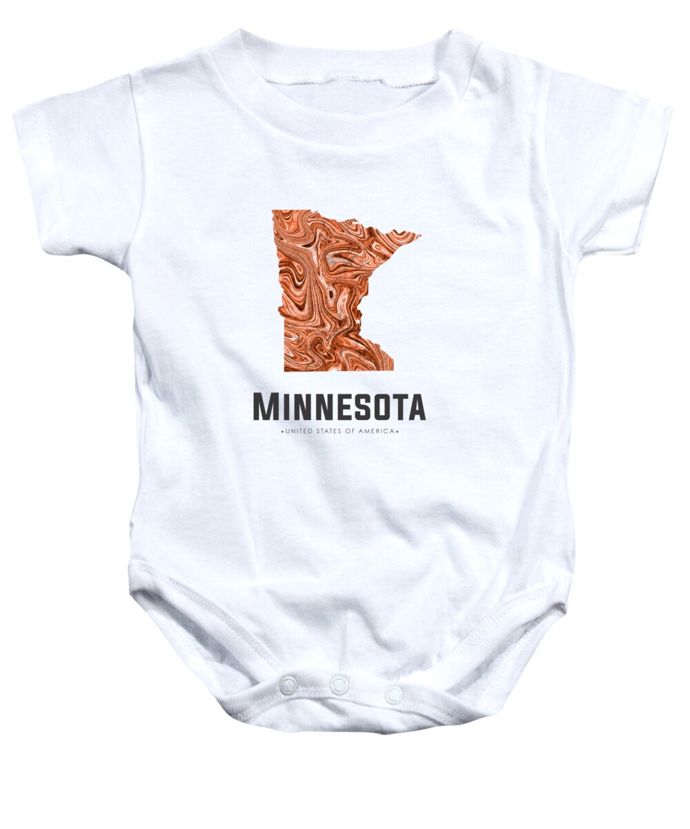 Minnesota Baby Onesie featuring the mixed media Minnesota Map Art Abstract in Brown by Studio Grafiikka