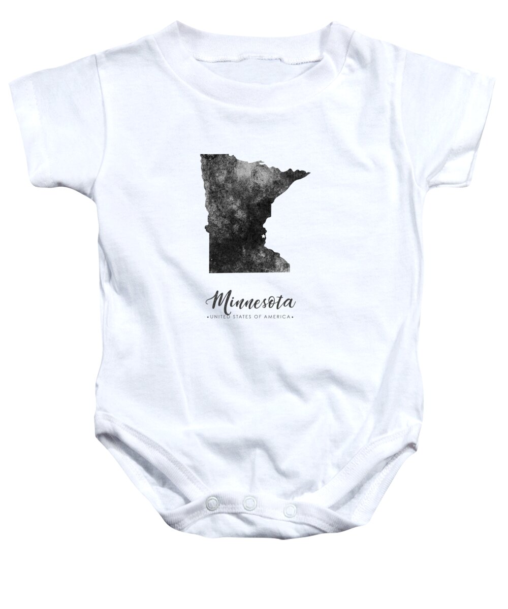 Minnesota Baby Onesie featuring the mixed media Minnesota State Map Art - Grunge Silhouette by Studio Grafiikka