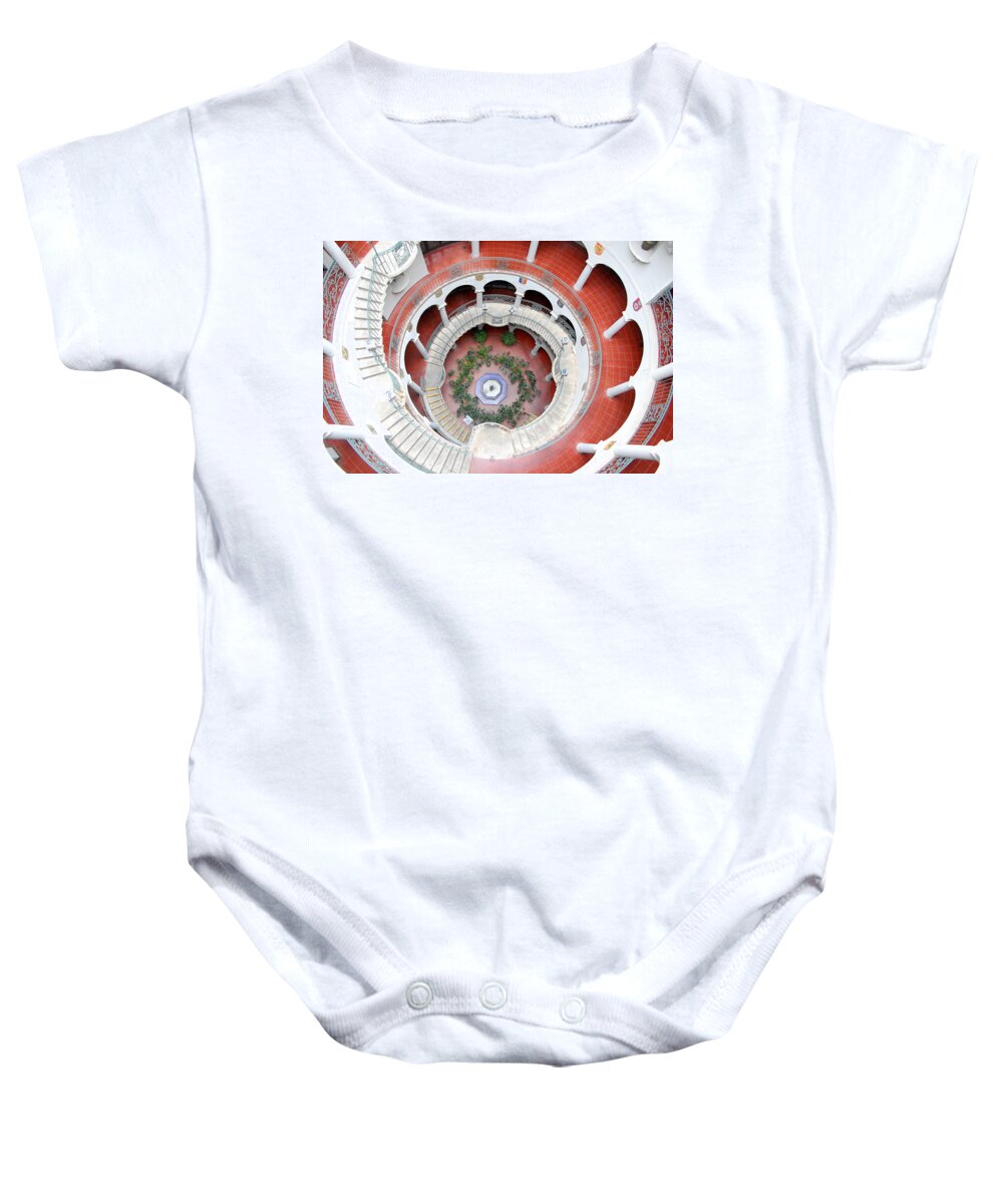 Mission Inn Baby Onesie featuring the photograph Mission Inn Rotunda 1 by Amy Fose