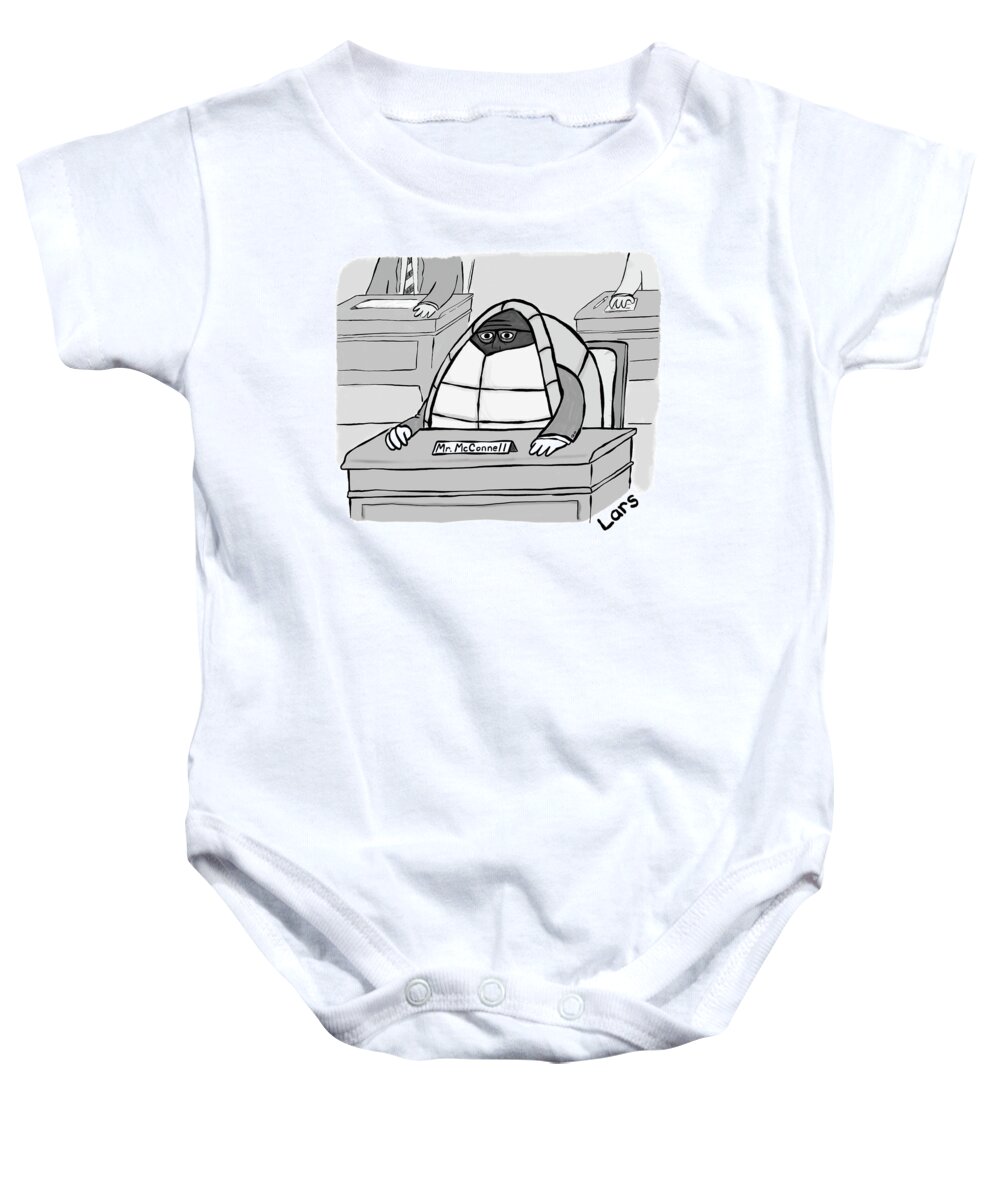 Turtle Baby Onesie featuring the drawing Mitch McConnell takes a stand by Lars Kenseth