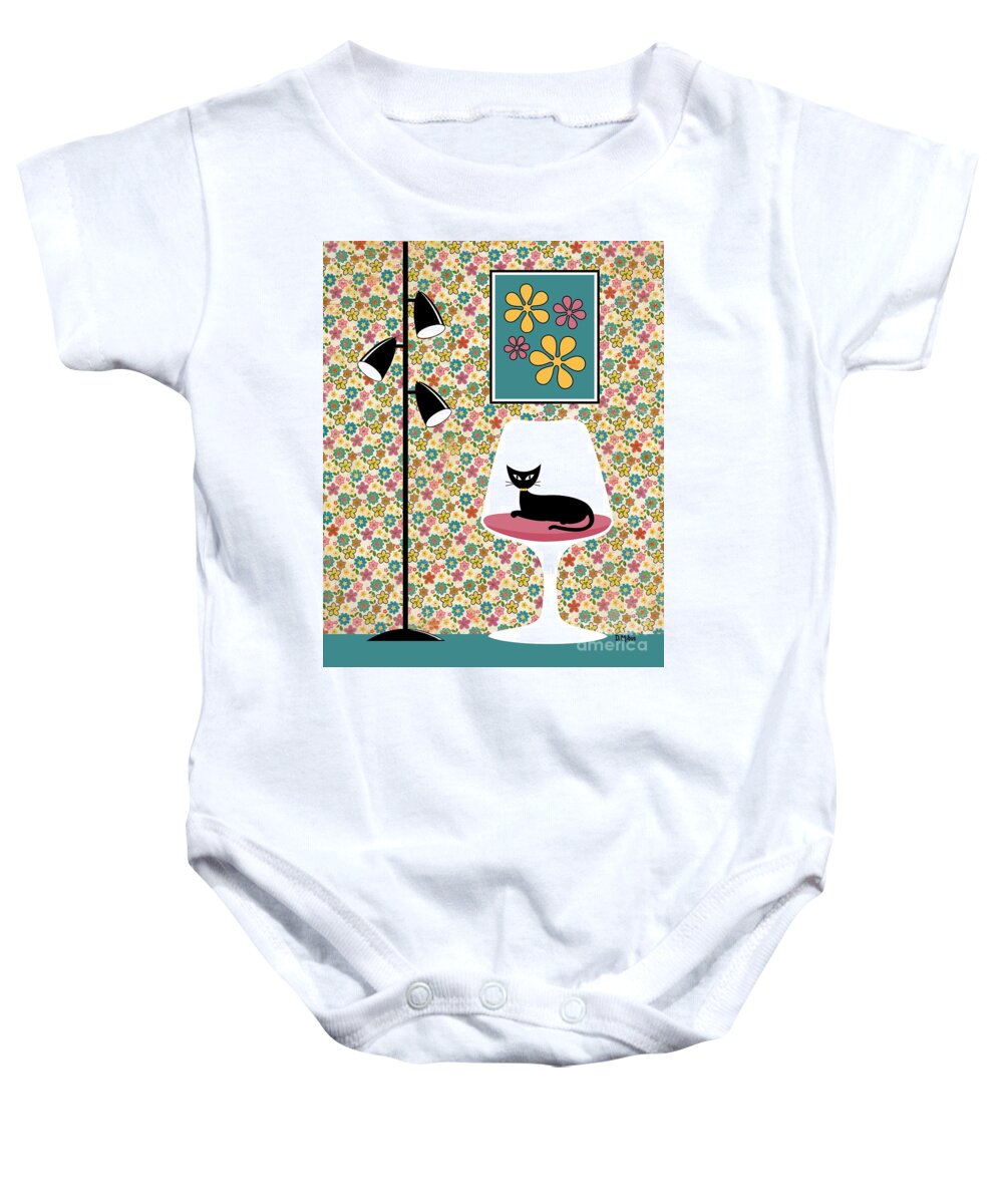 Mid Century Modern Baby Onesie featuring the digital art Mod Wallpaper in Floral by Donna Mibus