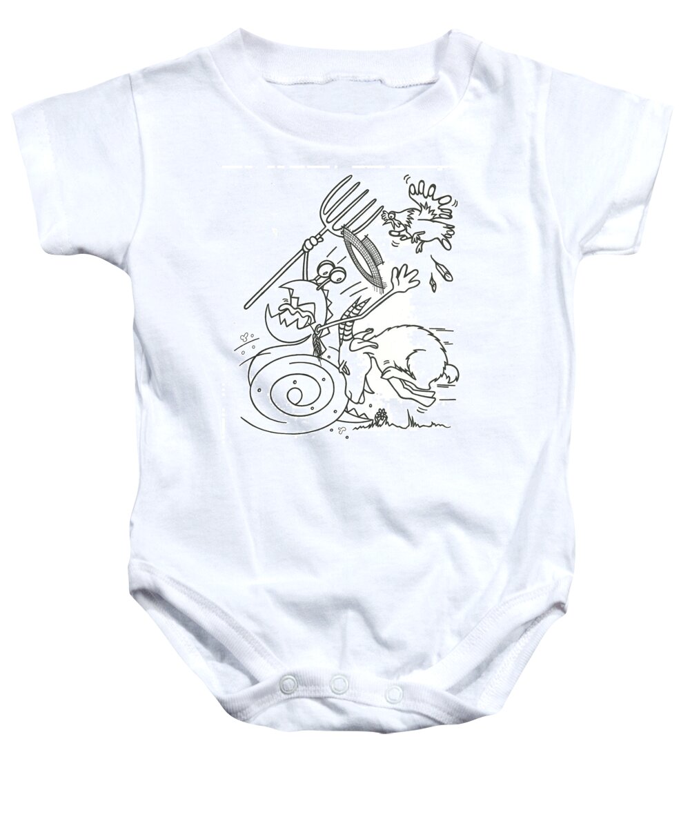 Farm Baby Onesie featuring the drawing Monster getting chased by Konni Jensen
