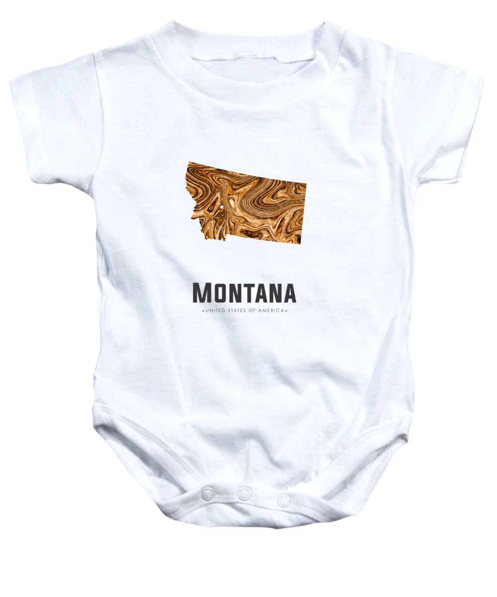 Montana Baby Onesie featuring the mixed media Montana Map Art Abstract in Brown by Studio Grafiikka
