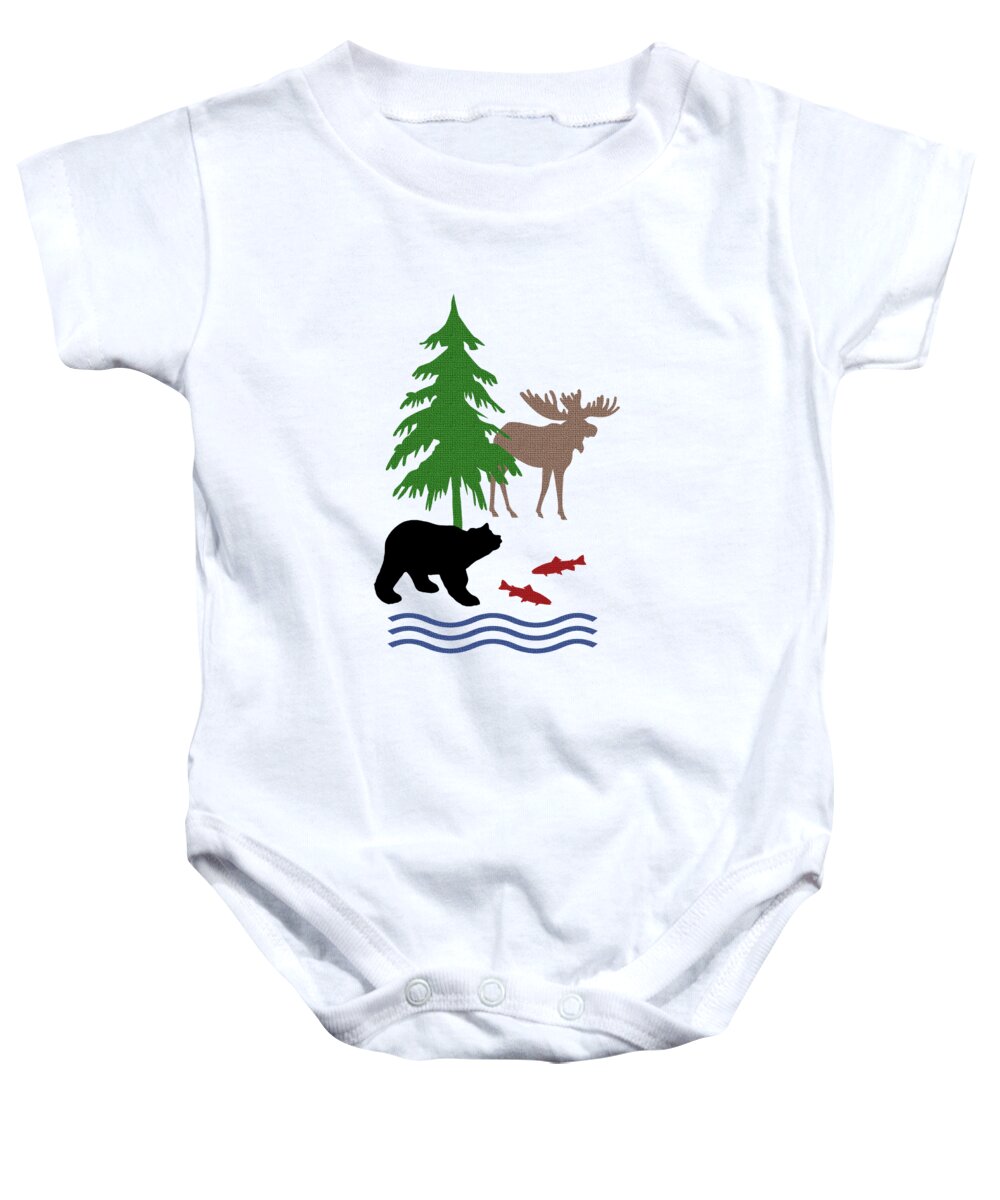 Moose Baby Onesie featuring the mixed media Moose and Bear Pattern by Christina Rollo