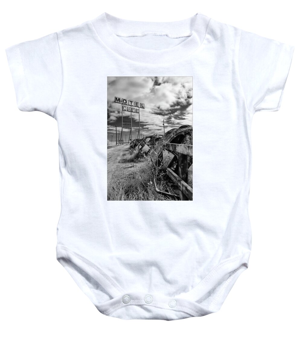 Route 66 Baby Onesie featuring the photograph Motel Cafe Northern Texas by Gary Warnimont