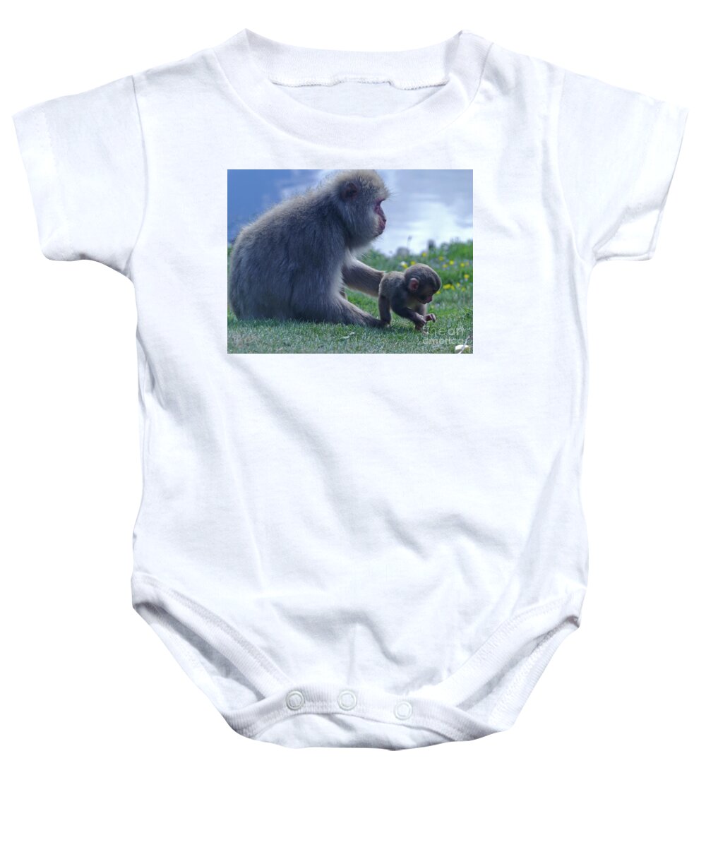Macaca Fuscata Baby Onesie featuring the photograph Snow Monkeys - Japanese Macaque by Phil Banks