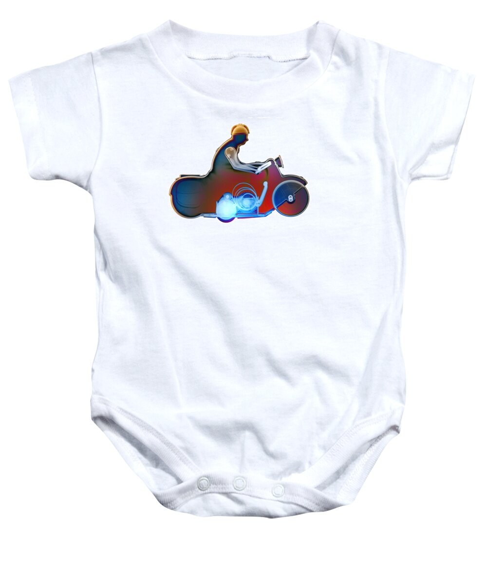 Tin Toy Motorcycle X-ray Art Photography Baby Onesie featuring the photograph Motorcycle X-ray No. 10 by Roy Livingston
