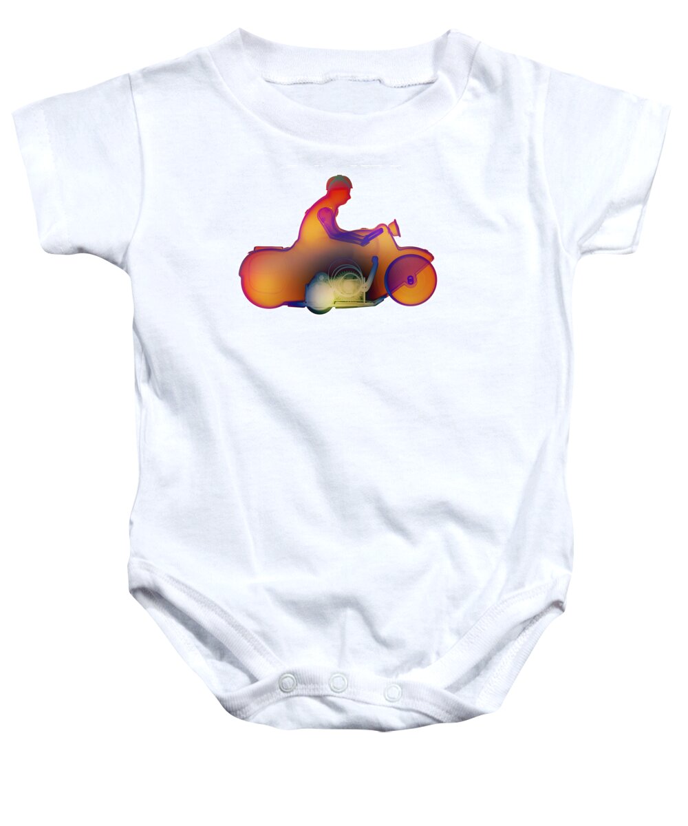 Tin Toy Motorcycle X-ray Art Photography Baby Onesie featuring the photograph Motorcycle X-ray No. 2 by Roy Livingston