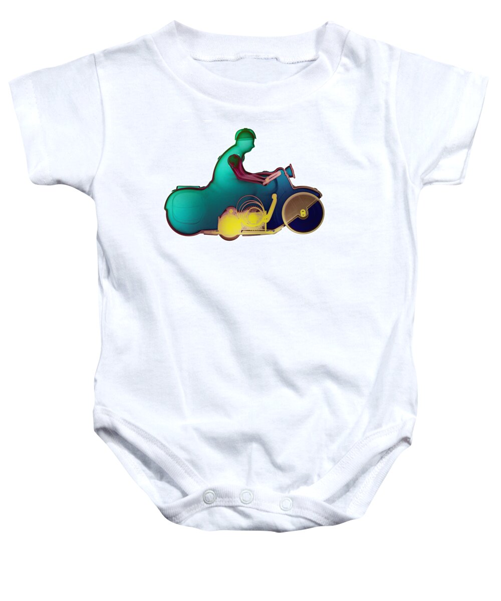 Tin Toy Motorcycle X-ray Art Photography Baby Onesie featuring the photograph Motorcycle X-ray No. 6 by Roy Livingston