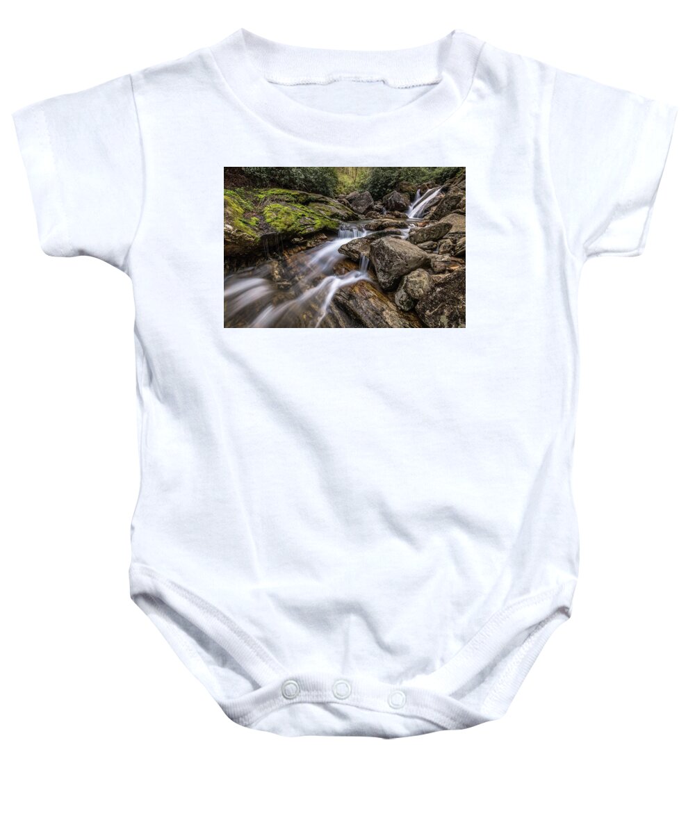 Blue Ridge Mountains Baby Onesie featuring the photograph Mountains to Sea Trail Falls by Donnie Whitaker