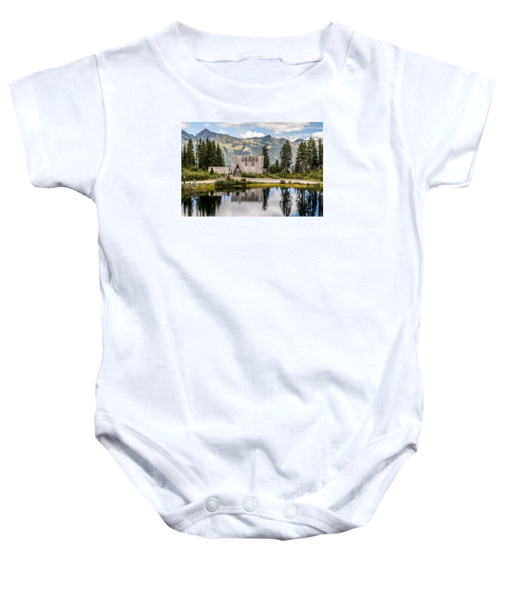 Mt Baby Onesie featuring the photograph MT Baker Lodge in Picture Lake 1 by Rob Green